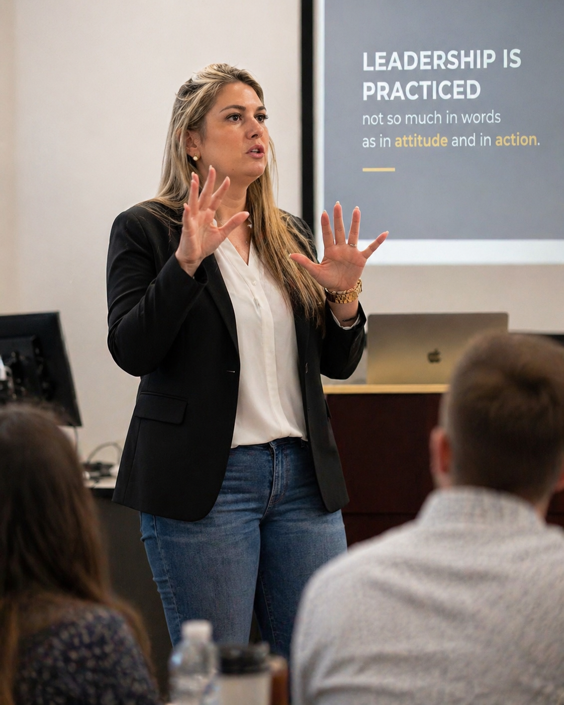 Nicole Meyer presenting to a leadership team
